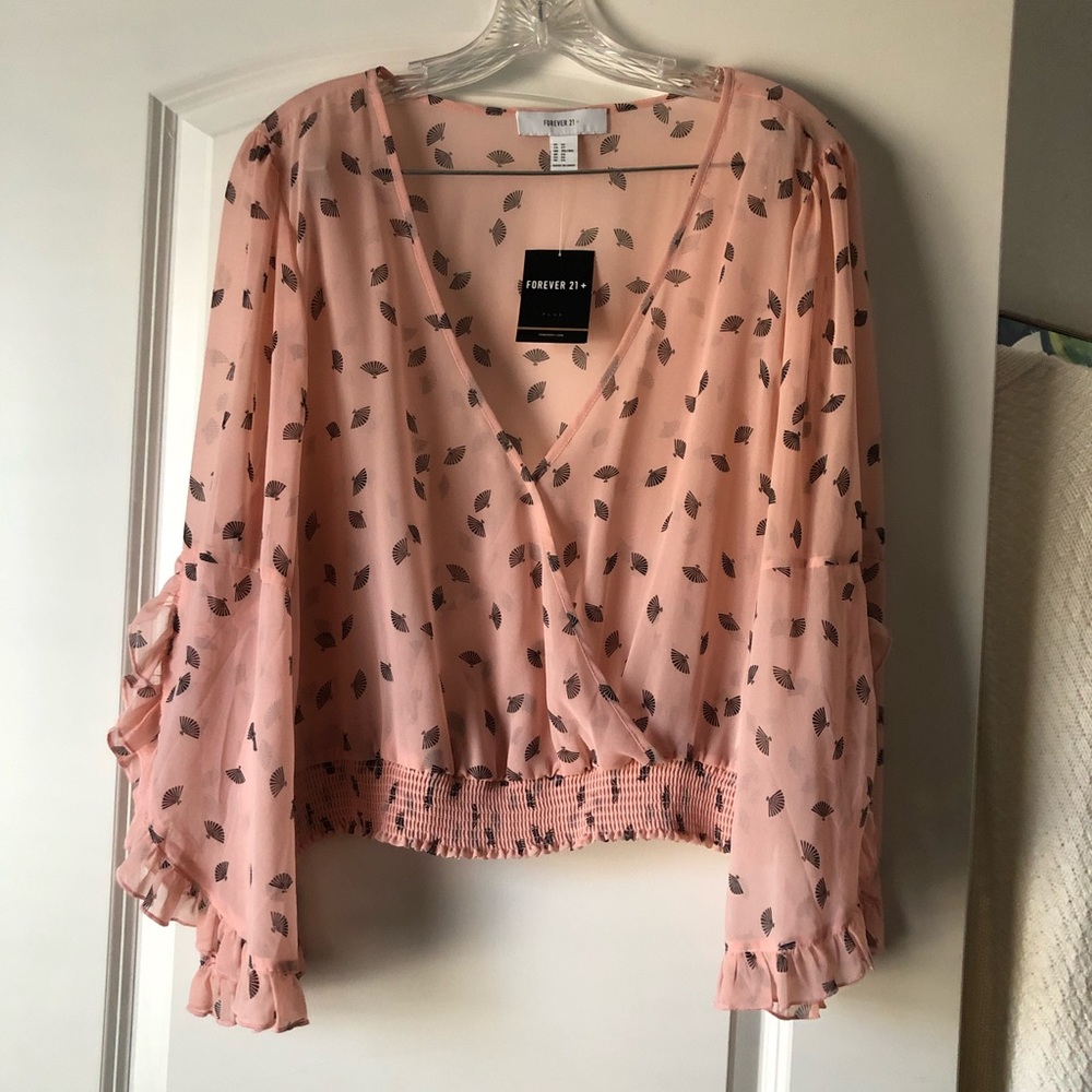 Forever 21 Plus Pink Chiffon Crop Surplice Top